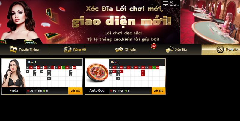 Giao diện sảnh game Roulette